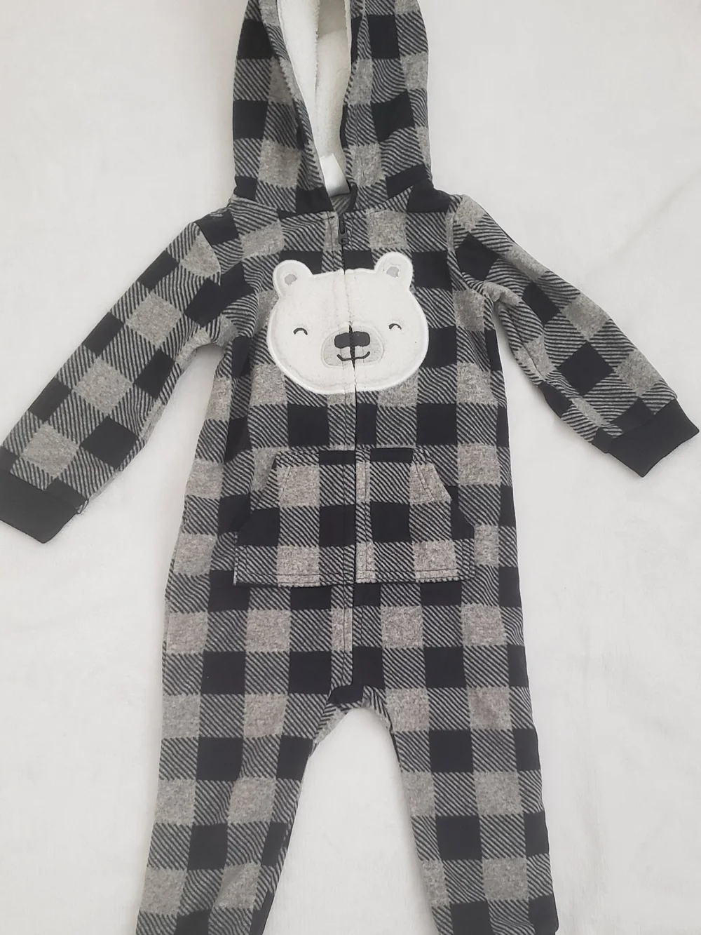 Carter's Hooded Fleece One-Piece in Black & Gray Plaid